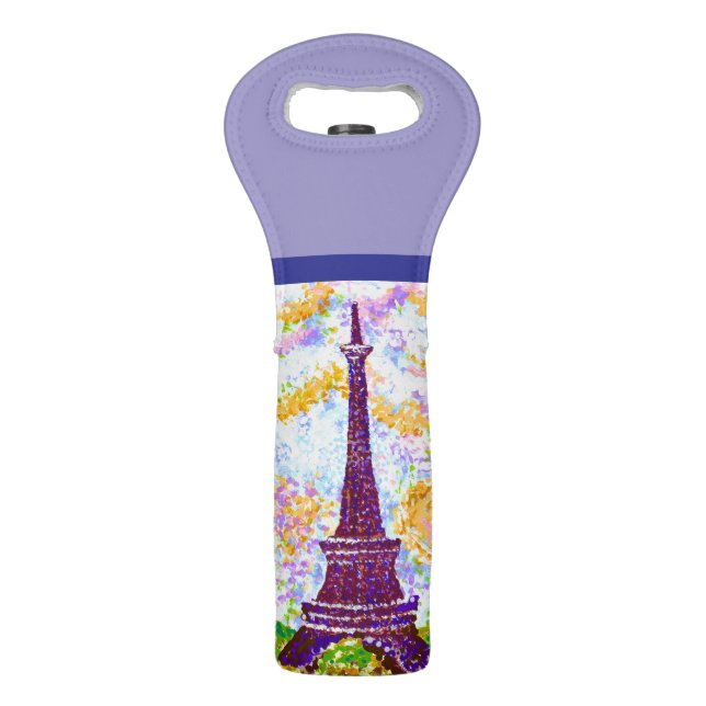 Eiffel Tower Pointillism Spring Landscape Wine Bag (Back)