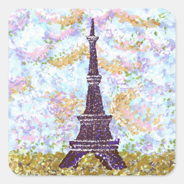 Eiffel Tower Pointillism Square Sticker (Front)