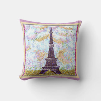 Eiffel Tower Pointillism W Misty Lilac And Limesto Throw Pillow