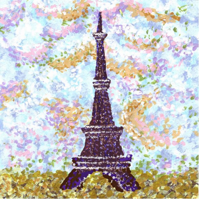 Eiffel Tower Pointillism With Sky Sculpture Brooch (Front)