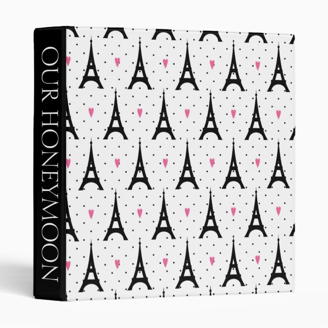 Eiffel Tower Polka Dots & Hearts Pattern 3 Ring Binder (Front/Spine)