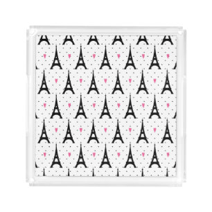 Eiffel Tower Polka Dots & Hearts Pattern Acrylic Tray