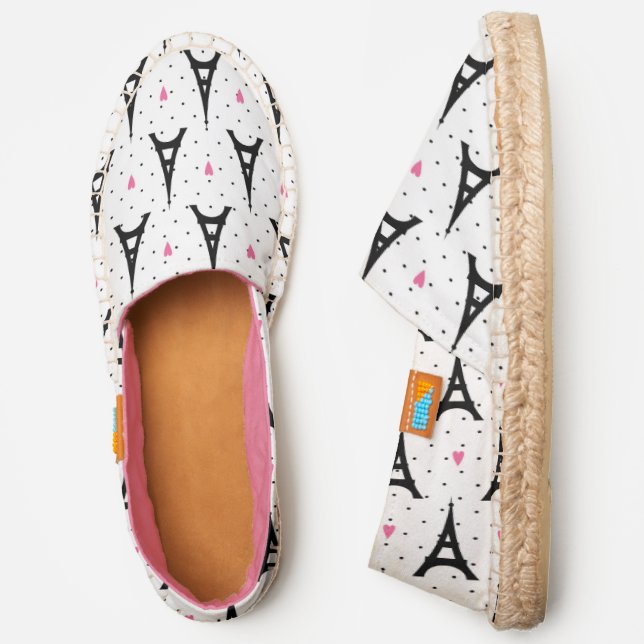 Eiffel Tower Polka Dots & Hearts Pattern Espadrilles (Side)