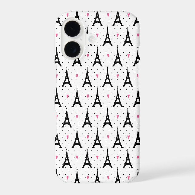Eiffel Tower Polka Dots & Hearts Pattern Iphone Case (Back)