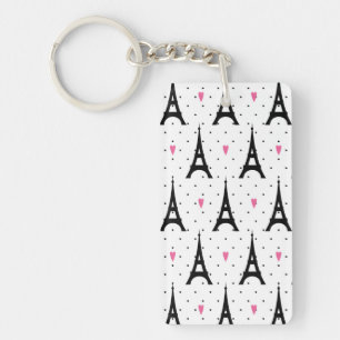 Eiffel Tower Polka Dots & Hearts Pattern Keychain