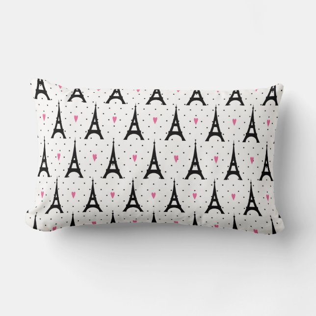 Eiffel Tower Polka Dots & Hearts Pattern Lumbar Pillow (Front)