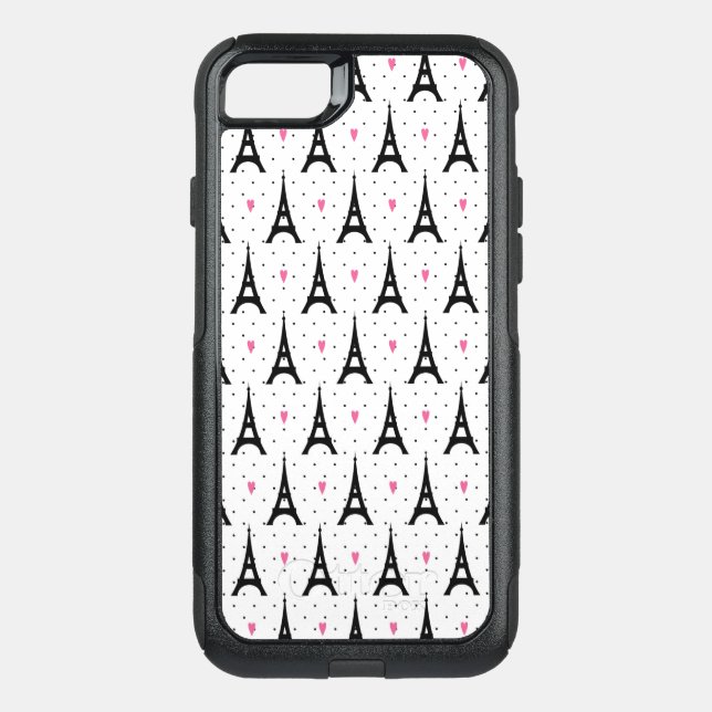 Eiffel Tower Polka Dots & Hearts Pattern Otterbox iPhone Case (Back)