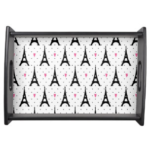 Eiffel Tower Polka Dots & Hearts Pattern Serving Tray