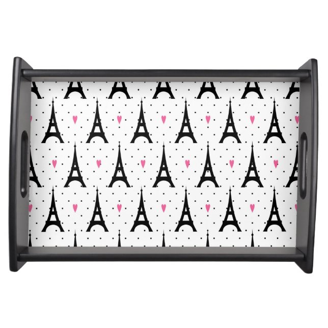 Eiffel Tower Polka Dots & Hearts Pattern Serving Tray (Front)