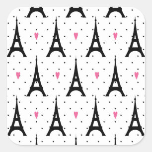 Eiffel Tower Polka Dots & Hearts Pattern Square Sticker