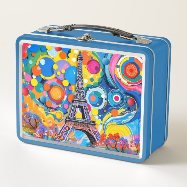 Eiffel Tower Pop Art Metal Lunch Box (Front)