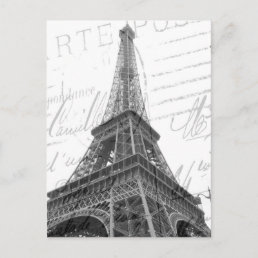 Eiffel Tower Post Card, Black &amp; White, Vertical Postcard