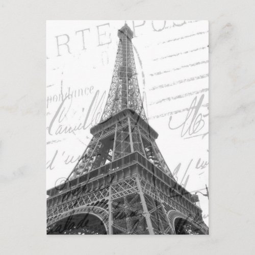 Eiffel Tower Post Card Black  White Vertical Postcard