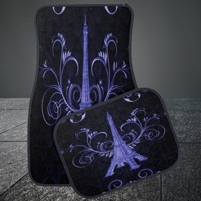 Eiffel Tower Purple Floral Swirl Car Mats (Eiffel Tower Purple Floral Swirls Car Mats)