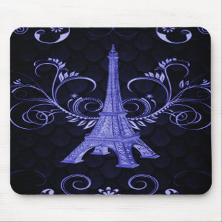 Eiffel Tower Purple Floral Swirl Mouse Pad