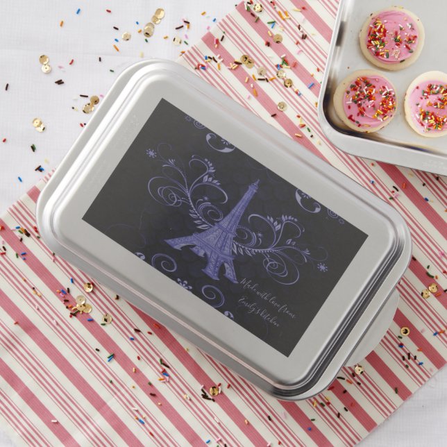 Eiffel Tower Purple Floral Swirls Cake Pan (In Situ)
