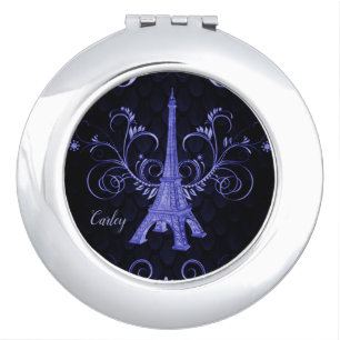 Eiffel Tower Purple Floral Swirls Compact Mirror
