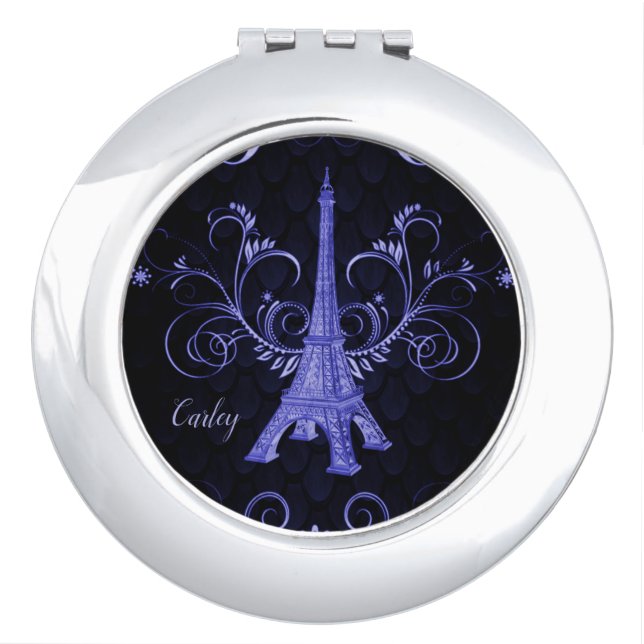 Eiffel Tower Purple Floral Swirls Compact Mirror (Front)