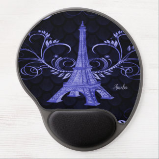 Eiffel Tower Purple Floral Swirls Gel Mouse Pad