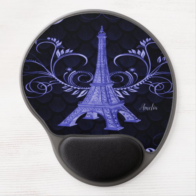 Eiffel Tower Purple Floral Swirls Gel Mouse Pad (Front)