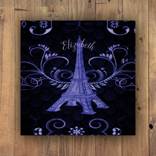 Eiffel Tower Purple Floral Swirls Paperweight