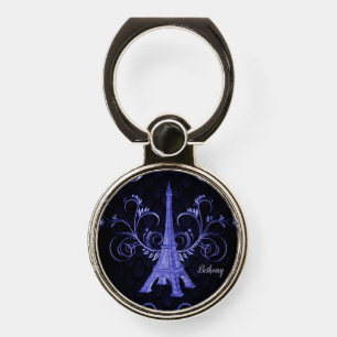Eiffel Tower Purple Floral Swirls Phone Ring Stand