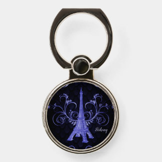 Eiffel Tower Purple Floral Swirls Phone Ring Stand