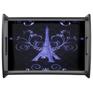 Eiffel Tower Purple Floral Swirls Serving Tray