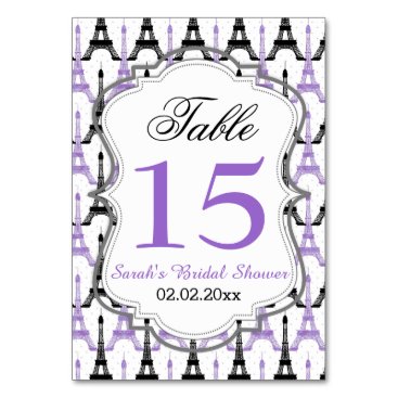 Eiffel tower Purple Personalized table numbers