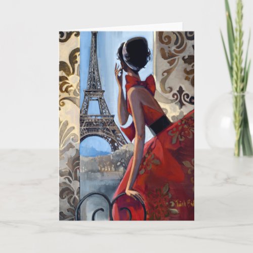 Eiffel Tower Red Dress Lets Go Card