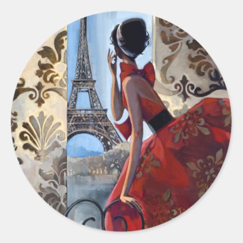 Eiffel Tower Red Dress Lets Go Classic Round Sticker