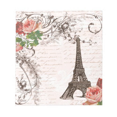 Eiffel Tower Red  Pink Rose Notepad