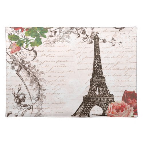 Eiffel Tower Red  Pink Rose Placemat