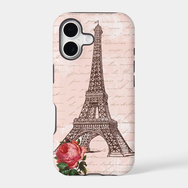 Eiffel Tower Red Rose and Script Writing Iphone Case (Back)