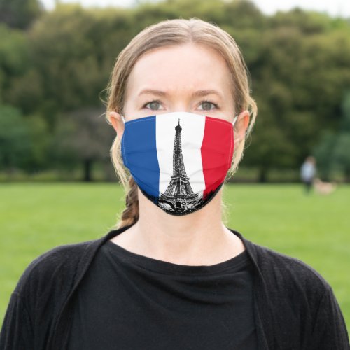 Eiffel Tower Red White Blue French Flag Paris Adult Cloth Face Mask