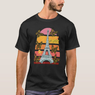 Eiffel Tower Retro Butterfly Paris Hearts France L T-Shirt