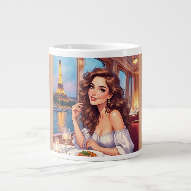 Eiffel Tower, River Seine Romance Giant Coffee Mug (Front)