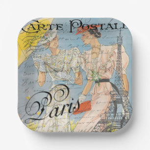 Eiffel Tower Romance,Vintage Parisian Dreams Paper Plates