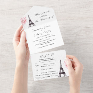 Eiffel Tower Romantic Paris Rustic Modern Wedding All In One Invitation