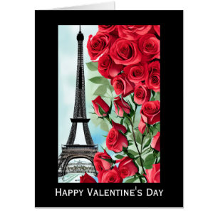 Eiffel Tower Romantic Red Roses Valentine's Day Card