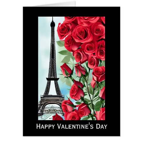 Eiffel Tower Romantic Red Roses Valentines Day Card