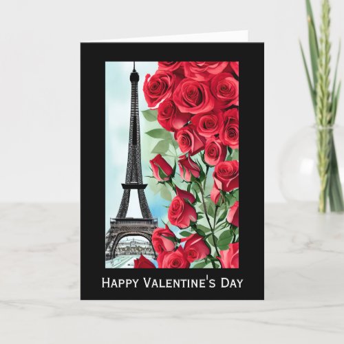 Eiffel Tower Romantic Red Roses Valentines Day Holiday Card