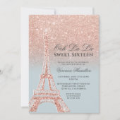 Eiffel tower rose gold glitter ice blue Sweet 16 Invitation (Front)