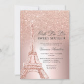 Eiffel tower rose gold glitter metallic Sweet 16 Invitation (Front)