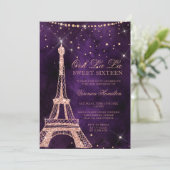 Eiffel tower rose gold glitter purple Sweet 16 Invitation (Standing Front)