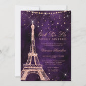 Eiffel tower rose gold glitter purple Sweet 16 Invitation (Front)