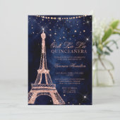 Eiffel tower rose gold glitter sparkle quinceanera invitation (Standing Front)