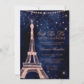 Eiffel tower rose gold glitter sparkle quinceanera invitation (Front)