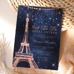 Eiffel tower rose gold glitter sparkle Sweet 16 Invitation<br><div class="desc">A modern,  chic and glamorous sweet sixteen with a hand drawn rose gold glitter french Paris theme Eiffel Tower with rose gold glitter diamond sparkles on a dark navy blue watercolor background.</div>