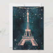 Eiffel tower rose gold glitter teal quinceanera invitation (Back)
